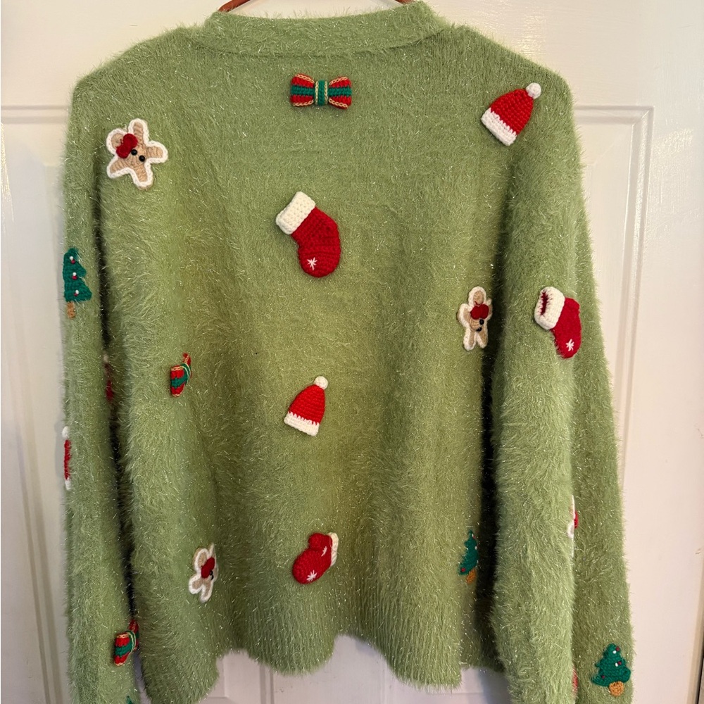 QUEEN OF SPARKLES Green Holiday Cardigan - Picture 2 of 3
